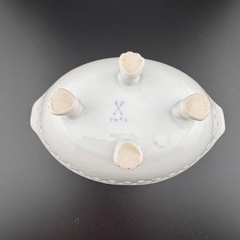 Vintage Kalk Pierced Footed Oval Bowl Porcelain Crossed Arrows Mark Roses German